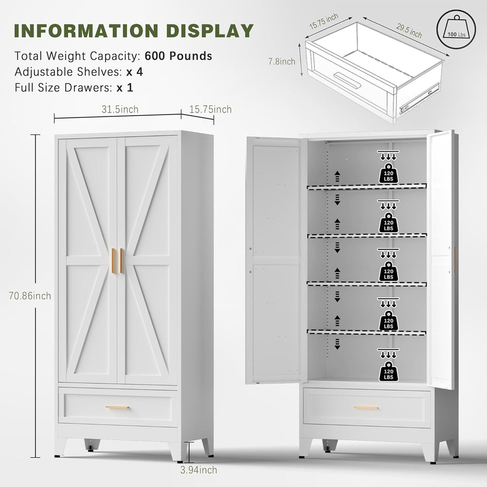 COFaR Metal Storage Cabinet, Farmhouse Storage Cabinet with 2 Doors and 4 Adj...