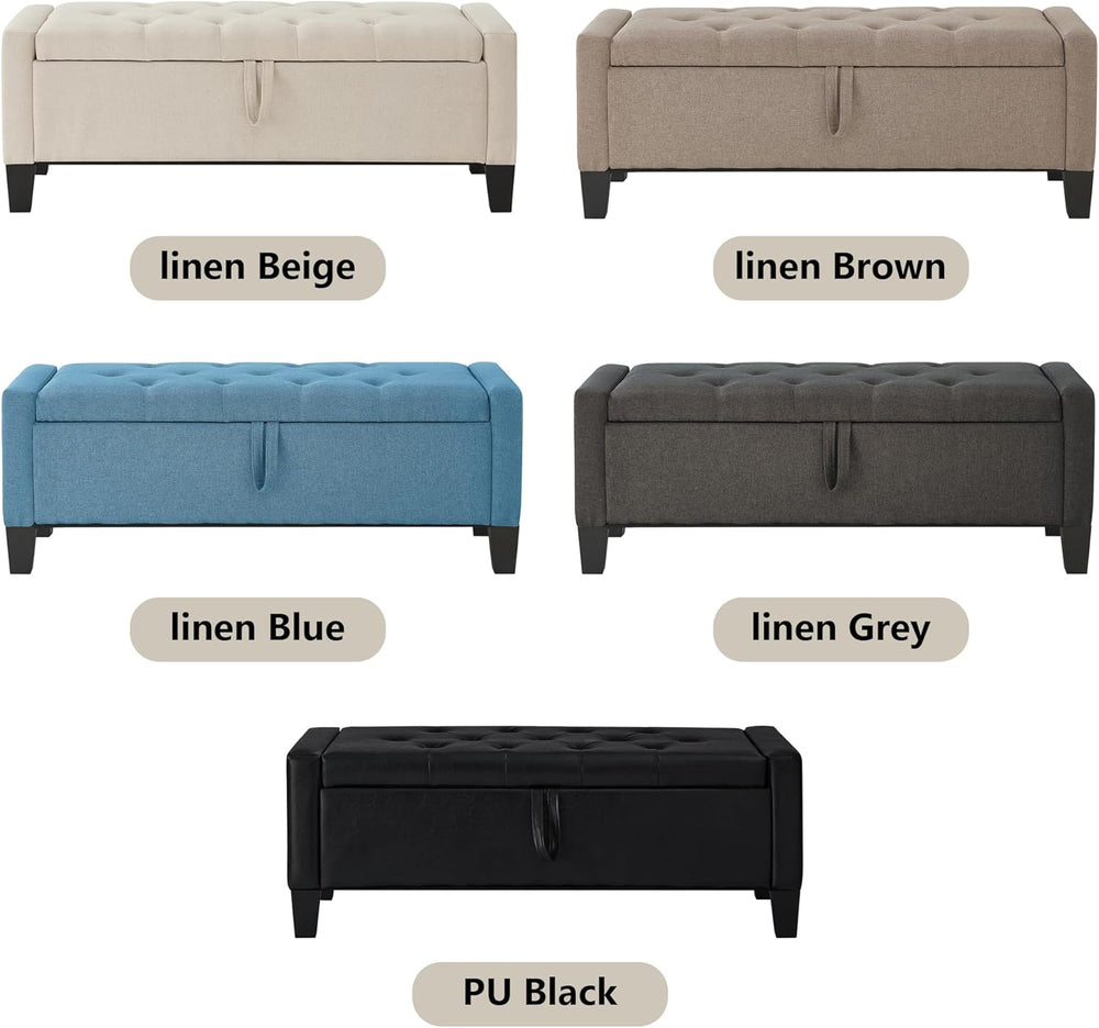 Aoowow Linen Bedroom Ottoman Bench with Storage,Tufted Bed End Storage Benche...