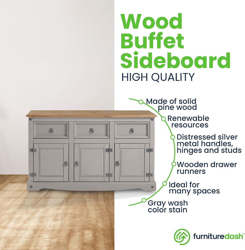 Furniture Dash Rustic Grey 6-Compartment Cabinet – Solid Wood Console Table w...