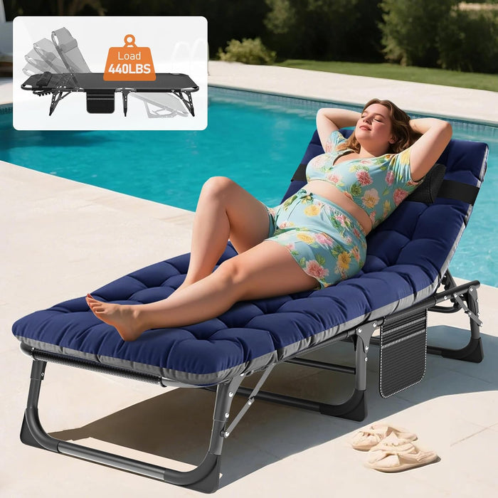 MOPHOTO 5-Position Folding Chaise Lounge Chair for Patio, Outdoor & Pool | 5 adjustable positions and a padded design create a comfortable spot to relax at the beach, pool, patio, lawn, or campsite