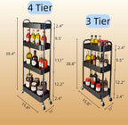 3 Tier Slim Metal Rolling Storage Cart for Laundry Room & Kitchen Organizer, 7.1'' Thin Standing Shelf for Narrow Spaces, Utility Cart with Wheels & Lockable Casters for Bathroom, Black
