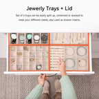 Voova Stackable Jewelry Organizer Tray with Lid, PU Leather Jewelry Storage Holder for Drawer Inserts, Jewellery Display Box Case for Earring Necklace Ring Watch Bracelet (Set of 4, Orange)