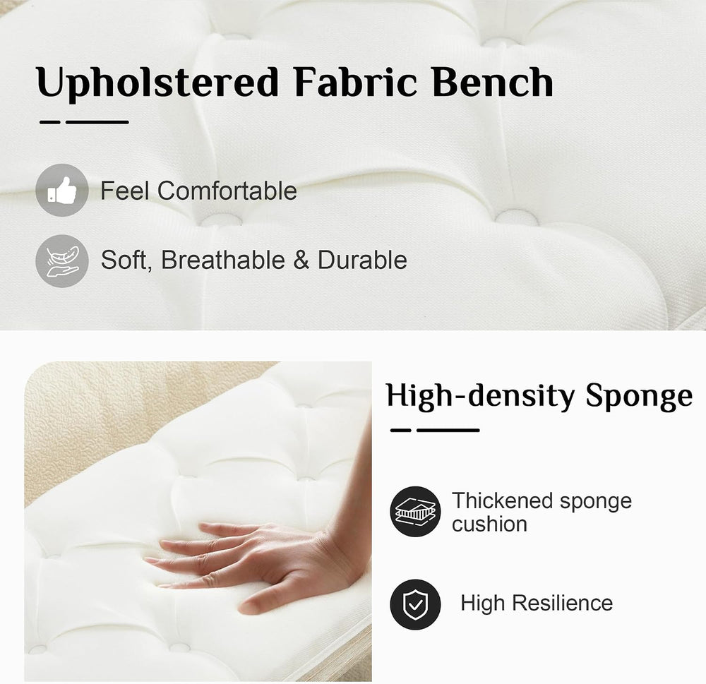 LOULENS 43.9" Linen Fabric End of Bed Bench, Vintage French Upholstered ...