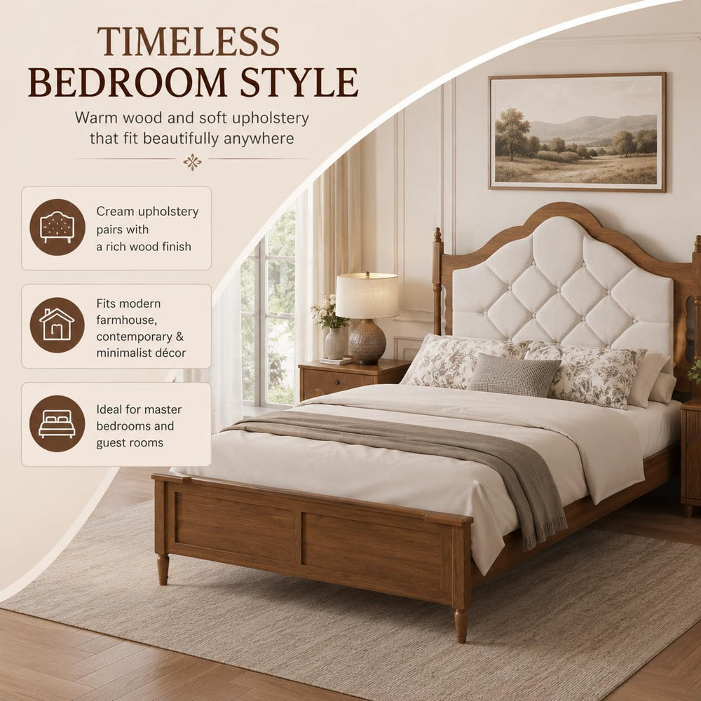 Queen Size Bed Frame with 51" Tall Wingback Headboard, Fabric Upholstere...