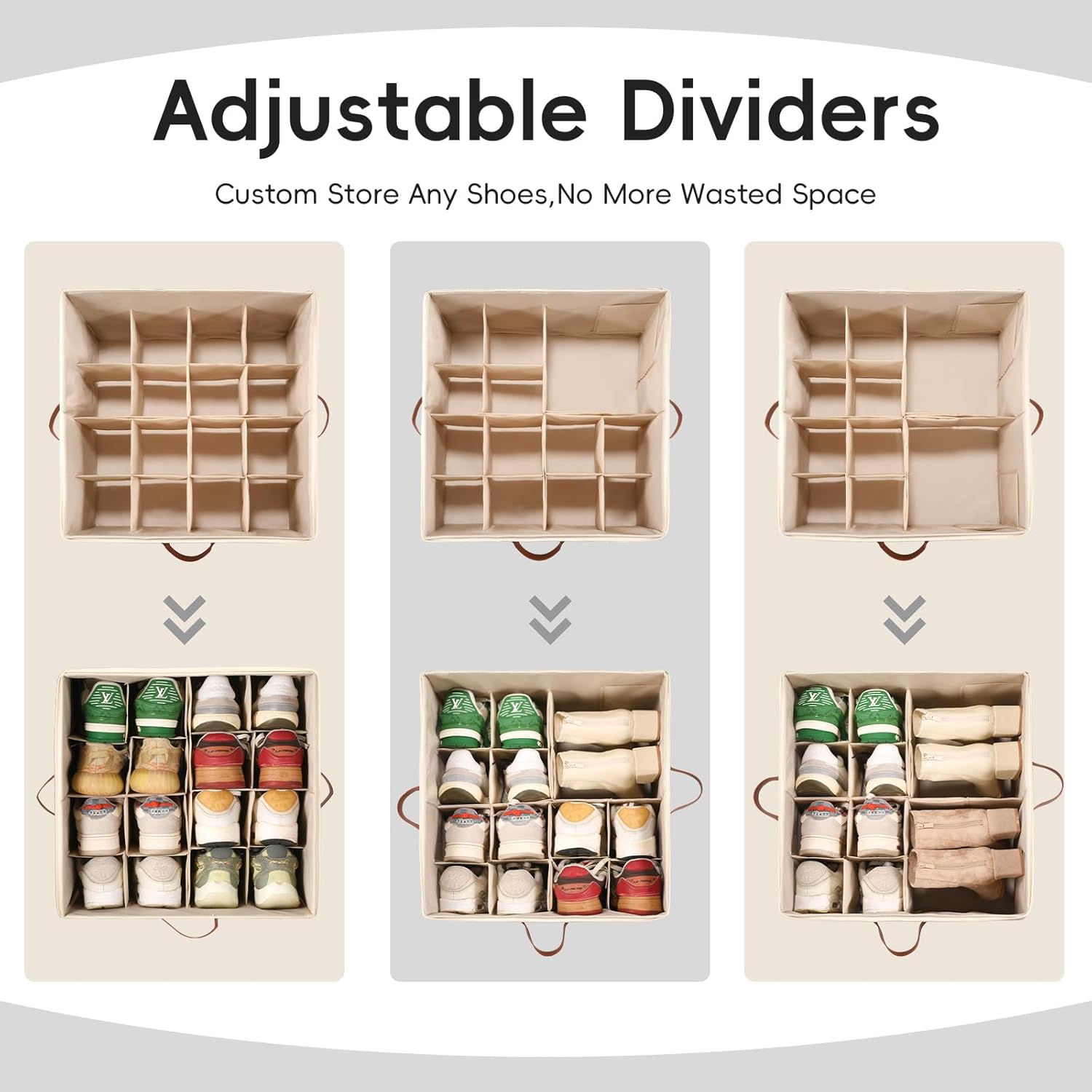 𝐌𝐄𝐂𝐈𝐍𝐅𝐔𝐋 Shoe Storage Organizer 2 Pack, Fabric Stackable Shoe Box with Clear Lid & Adjustable Dividers, Foldable Closet Organizer Fits 16-32 Pairs, Dustproof for Bedroom Entryway