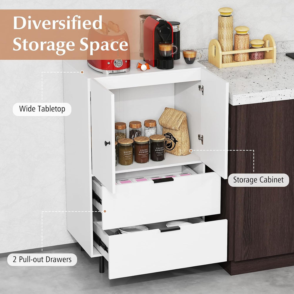 LOKO Buffet Cabinet with 2 Drawers, 2-Door Serving Cupboard with Raised Metal...