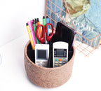lizimandu Round Leather Art Supply Organizer,Remote Control Holder,360 Degree Spinning,Multi-Functional Pencil Holder,4 Compartments Desktop Stationary Organizer(1-Carved Wood Beige)