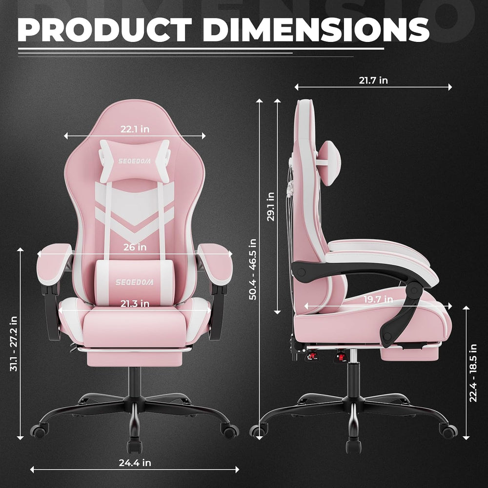 Gaming Chair with Footrest & Massage Lumbar Support, PU Leather Ergonomic...