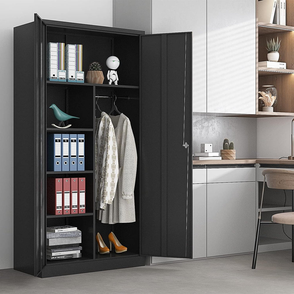 Yizosh Metal Armoire Wardrobe Closet Cabinet for Hanging Clothes with Lock Do...