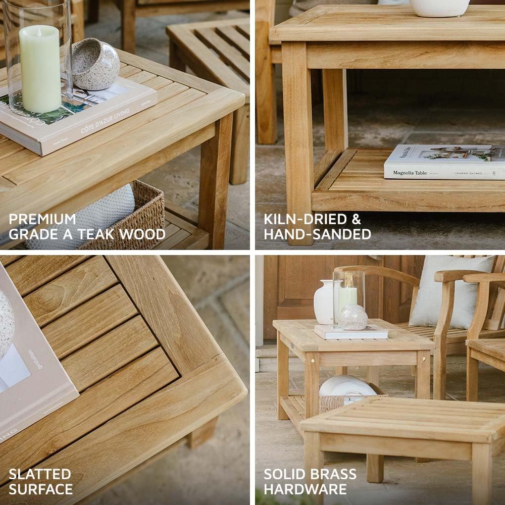 Ash & Ember Sierra 47" Grade A Teak Outdoor Coffee Table with Shelf