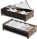 KITHELP Wooden Under Bed Storage with Wheels, Rolling Under the Bed Storage Bins with Removable Lid, Metal Under Bed Drawers for Clothes and Shoes in Bedroom or Living Room(Vintage Brown-2pack)