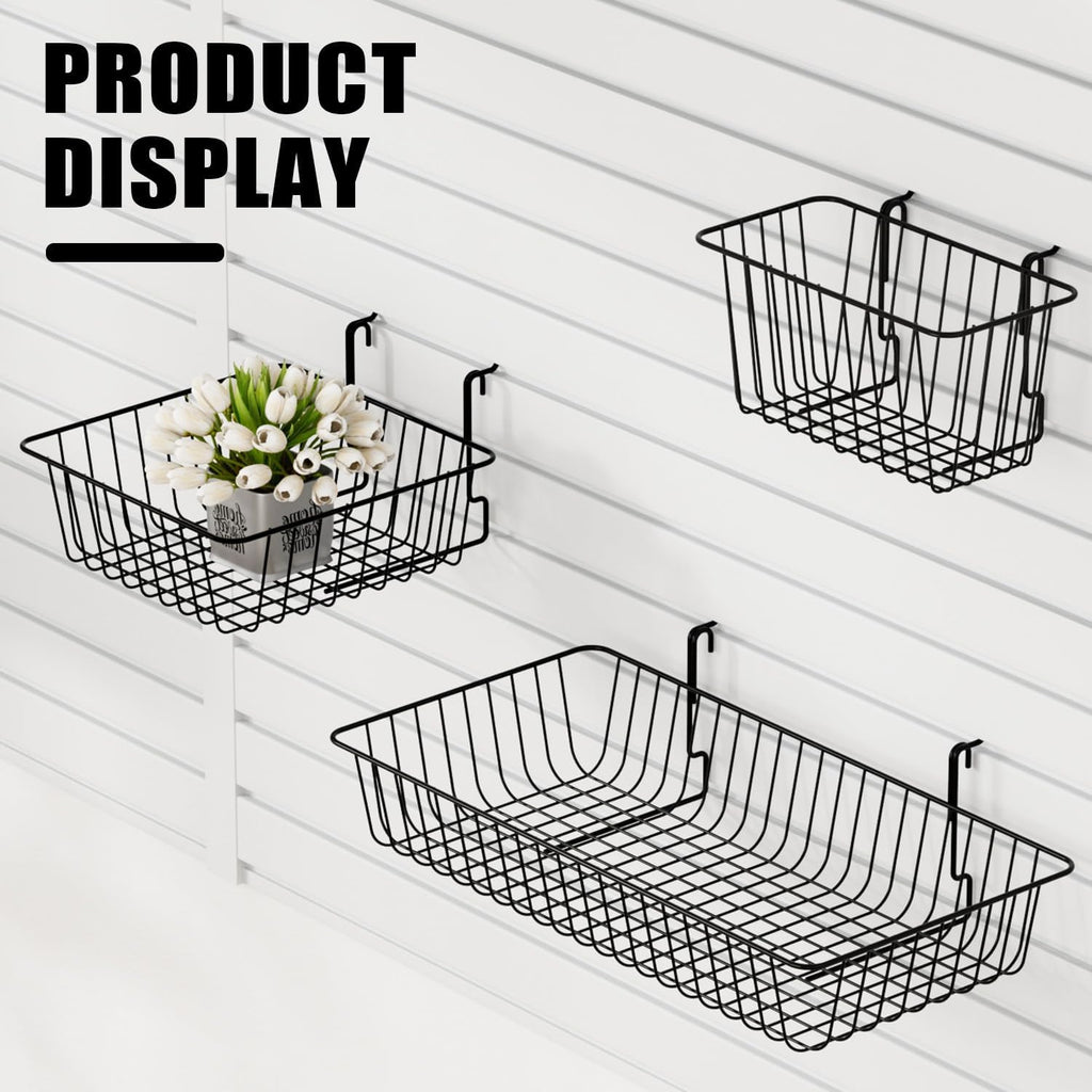 11.8" L x 5.9" D x 5.9"H - 6 pcs Black Wire Baskets for GridWall and SlatWall - Merchandiser Baskets,Grid wall Shelves Hanging Wire Basket Multi Function Storage Organizer