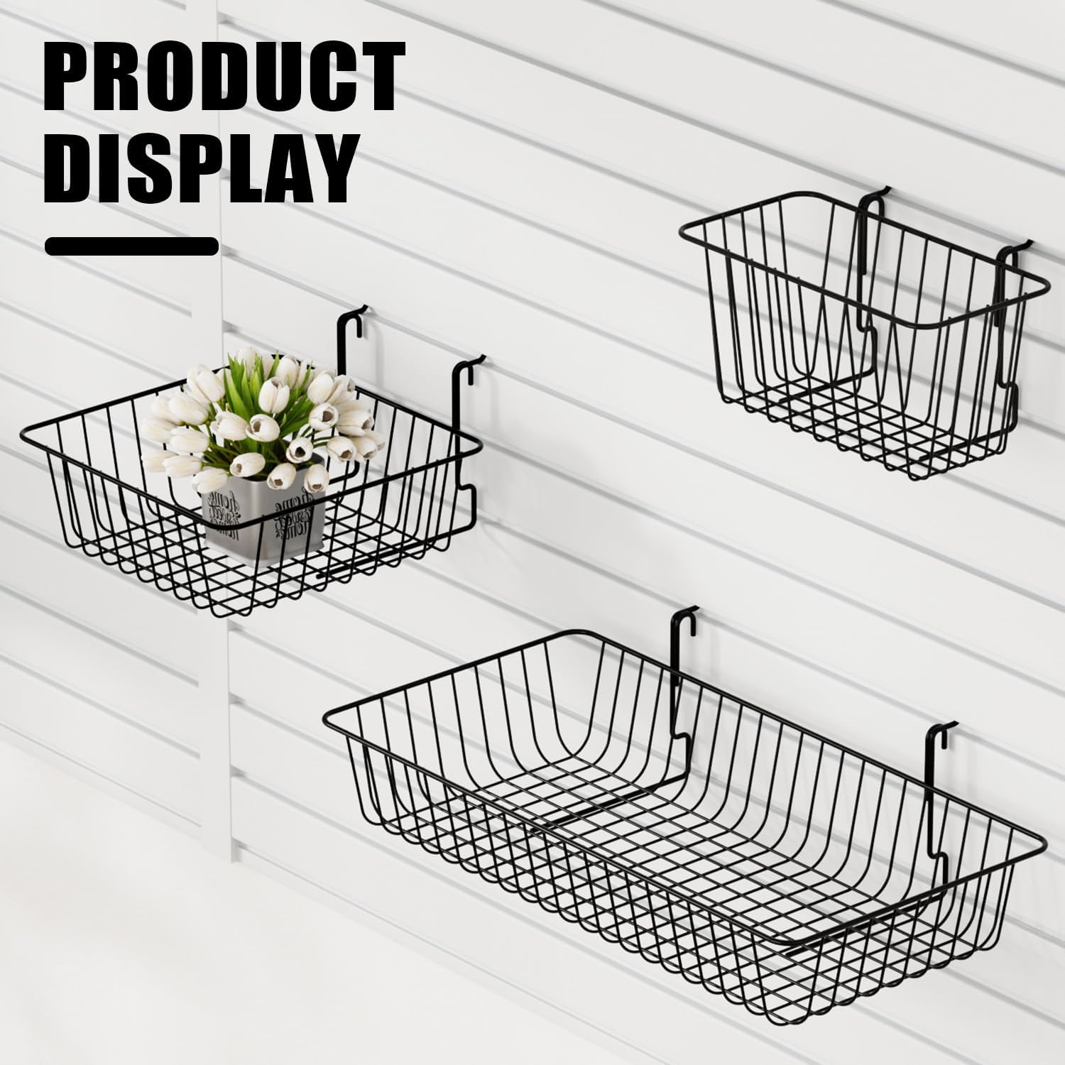 11.8" L x 5.9" D x 5.9"H - 6 pcs Black Wire Baskets for GridWall and SlatWall - Merchandiser Baskets,Grid wall Shelves Hanging Wire Basket Multi Function Storage Organizer