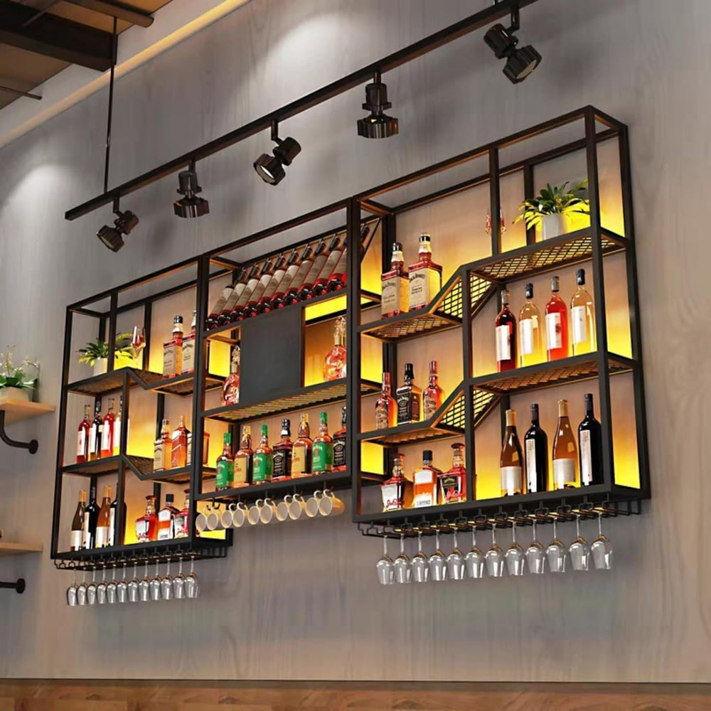 79" Large Metal Wine Rack Wall Mounted, 3 Tier Liquor Shelf & Liquor...