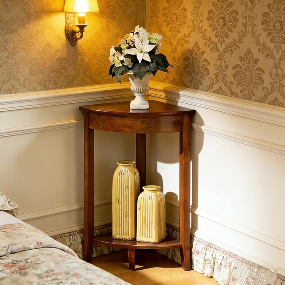 Home Furnishing Corner Table, Solid Wood Triangle Corner End Table, Compact S...