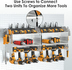CCCEI Modular Power Tool Organizer Wall Mount with Charging Station. Garage Drill Storage Shelf with Hooks, Heavy Duty Rack, Tool Battery Holder Built in 8 Outlet. Gift for Men. Silver, 1 Pack.