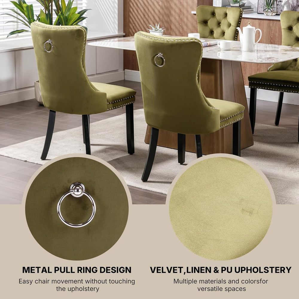 OVENTA Modern Tufted Upholstered Dining Chairs Set of 6, Olive Green Velvet D...