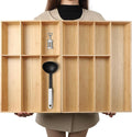 V-Shaped Extra Large Bamboo Drawer Organizer Set of 2, Kitchen Cutlery Tray Utensil Plate, Flatware&Silverware Storage Box, Wood Organizer for Bedroom, Living Room (19.6"x14.6" & 19.6"x12.4")