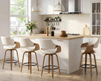 26'' Modern Barrel Swivel Counter Stools Counter Height Swivel Bar Stools with Backs Set of 4, Beige Linen Upholstered Bar Height stools, Farmhouse Solid Wood Barstools for Kitchen Island, Home Bar