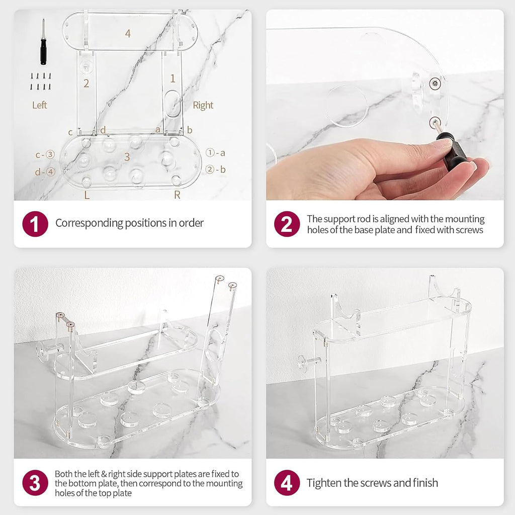 2025 New Storage Holder for Dyson Airwrap Hair Tool Organizer Accessories, Clear Acrylic Hair Dryer Rack 6 Holes Countertop Desktop Styler Stand Bathroom Organizer with Cord Hanger