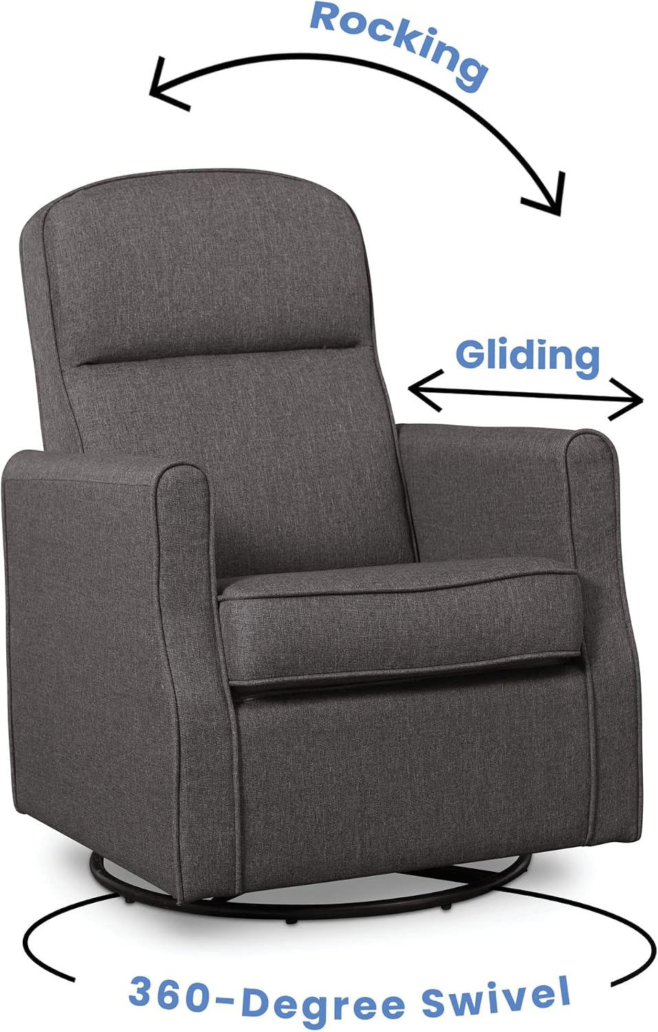 Delta Children Blair Slim Nursery Glider Swivel Rocker Chair, Charcoal