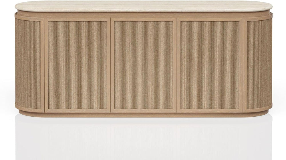 Stone Top and Rope Front Server with Beige, Solid Wood+MDF | Spacious storage...
