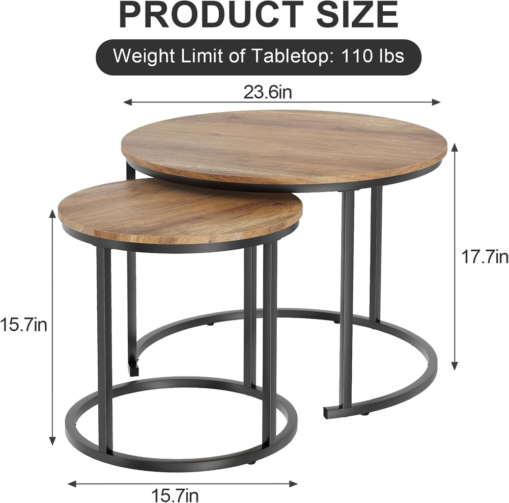 Garden 4 you Nesting Coffee Table, 23.6" Round Coffee Table Set of 2, Wo...