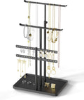 Jewelry Holder Organizer Stand - Adjustable Jewelry Tree 17.5" Height (Max), Jewlery Hanger for Necklaces, Bracelets, Earrings, Aesthetic for Storage and Display, Metal, Black