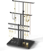Jewelry Holder Organizer Stand - Adjustable Jewelry Tree 17.5" Height (Max), Jewlery Hanger for Necklaces, Bracelets, Earrings, Aesthetic for Storage and Display, Metal, Black
