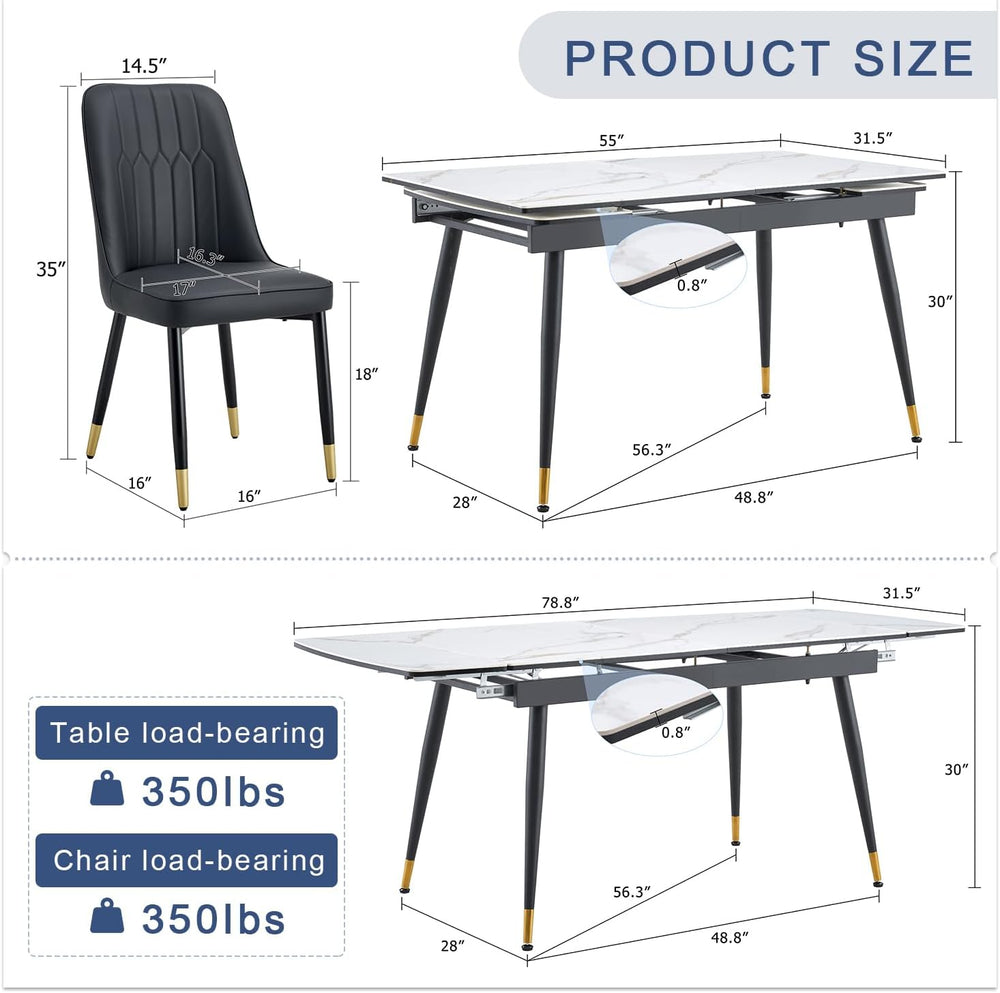 Extendable Dining Table Set for 8, 55"–79" Rectangular Dining Table...