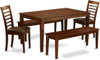 East West Furniture CAML5C-MAH-LC 5 Piece Dining Room Furniture Set Includes a Rectangle Kitchen Table and 2 Faux Leather Dining Chairs with 2 Benches, 36x60 Inch, Mahogany