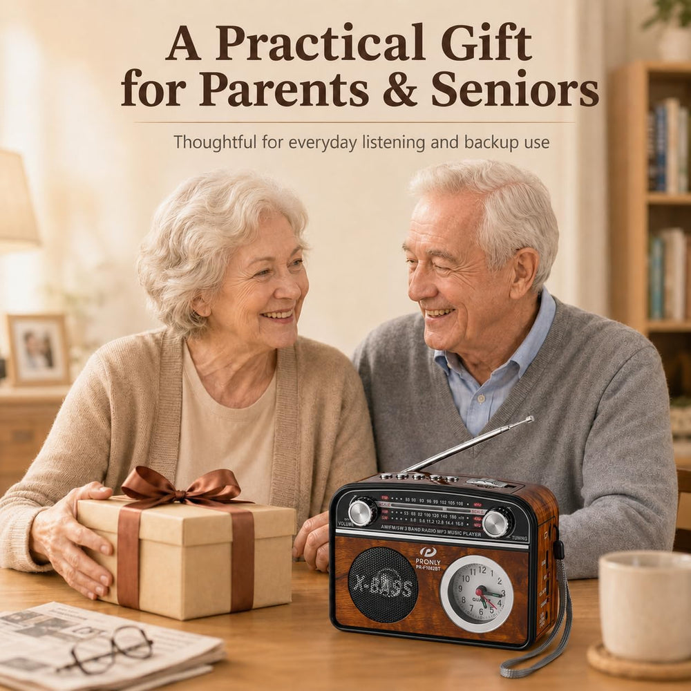 Portable AM/FM Radio with Bluetooth, Vintage Style Emergency Radio with Clock...