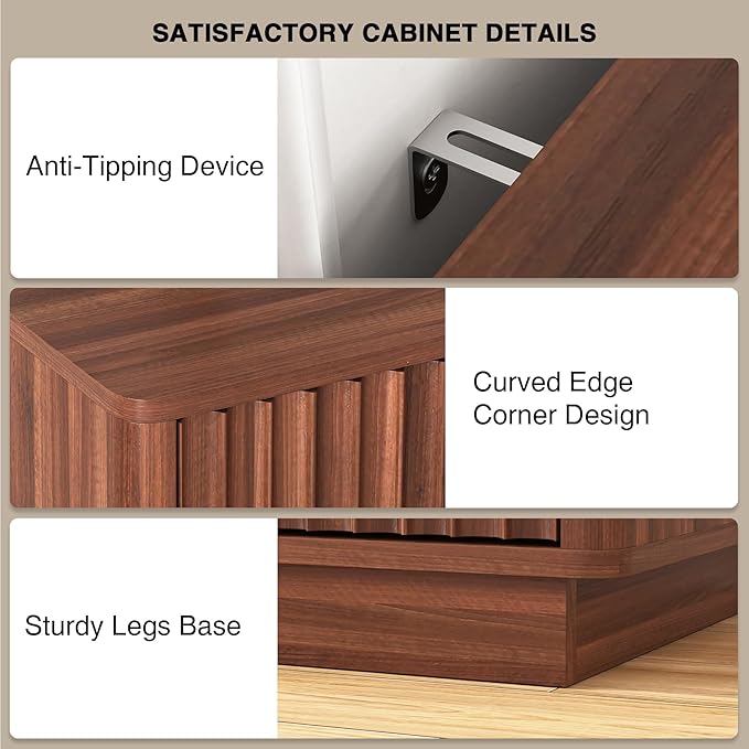 63'' Fluted TV Stand for TVs up to 75'', Modern Long Media Console with Storage Cabinets & Adjustable Shelves,Entertainment Center for Living Room Bedroom (Walnut)