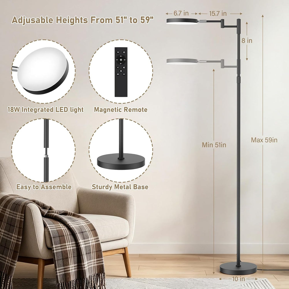 SIBRILLE LED Floor Lamp, 18W Adjustable Height Floor Lamp with Remote Control...