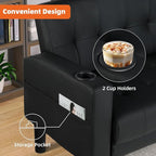 AILEEKISS 62" Loveseat Couches Upholstered Leather Love Seat Sofas Couch with 2 USB, Cup Holders, Side Pocket, Mid-Century Modern Tufted Sofa for Living Room,Office,Bedroom,Apartment (Black, 2-Seat)