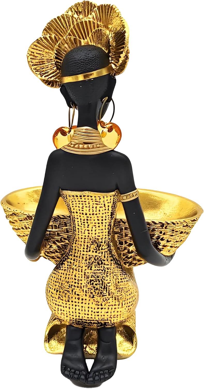 African Tribal Statue - Tribal Lady Figure Sculpture Tray,Coffee Table/Office/Shelf/Living Room Handmade Home Decor - Best Gift for Birthday/Anniversary/Wedding (Gold)