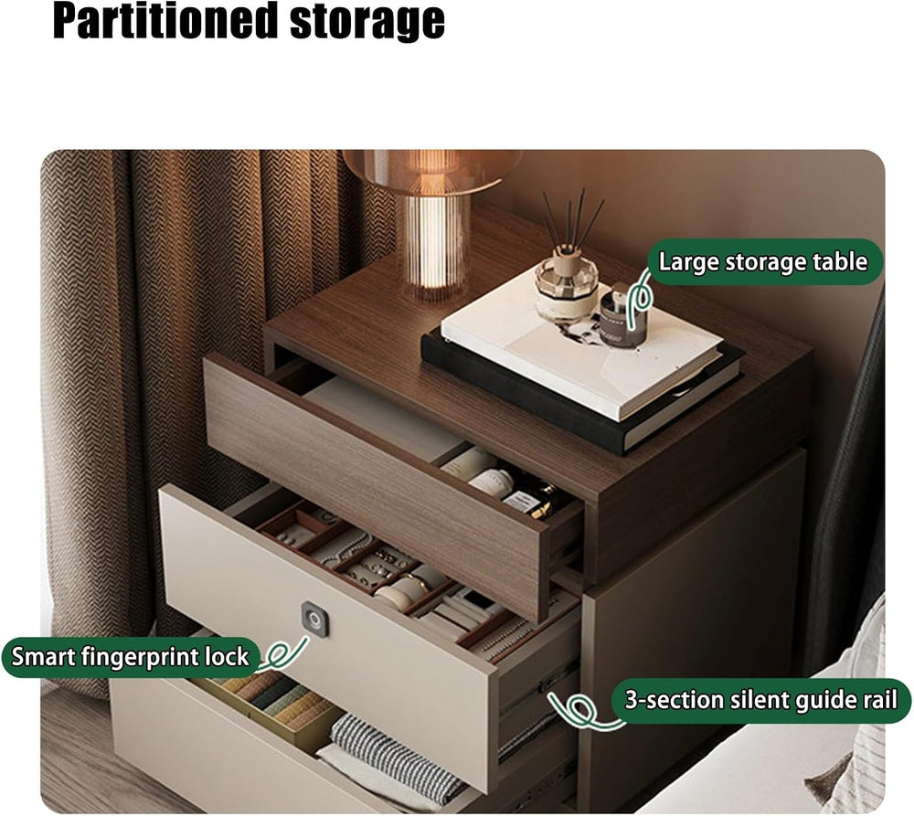 Fingerprint Lock Bedside Table with Drawers, Bed end Table with Drawer, Moder...