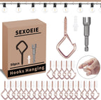 50 PCS Rose Gold Eye Screw Hooks for Hanging Heavy Duty with Safety Buckle.Metal Ceiling Hooks for Hanging Plants Cup Wind Chime Bird Feeders Patio Lights at Indoor&Outdoor