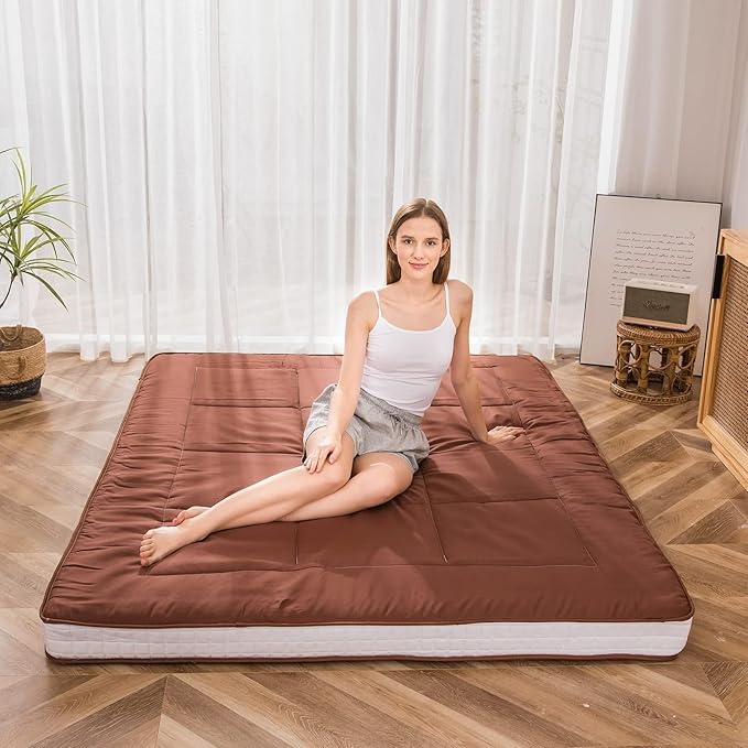 MAXYOYO Cot Mattress Floor Futon Mattress, Narrow Twin Mattress Single Bed Mattress Floor Mattress for Adults, Foldable Roll Up Mattress Floor Bed for Kids, Coffee Camping Cot Single Mattress