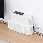 White Cable Management Box, Plastic Cable Box Organizer with Lid for Wire, Power Strip, Surge Protector, Extension Cords Hider Cover Under Home Office Desk and Floor (Large)