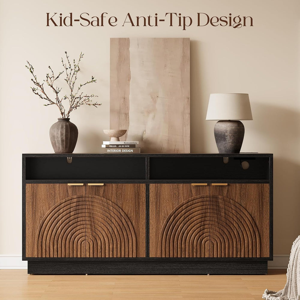 Modern Sideboard Buffet Cabinet with Storage - 58" Fluted Coffee Bar Cab...