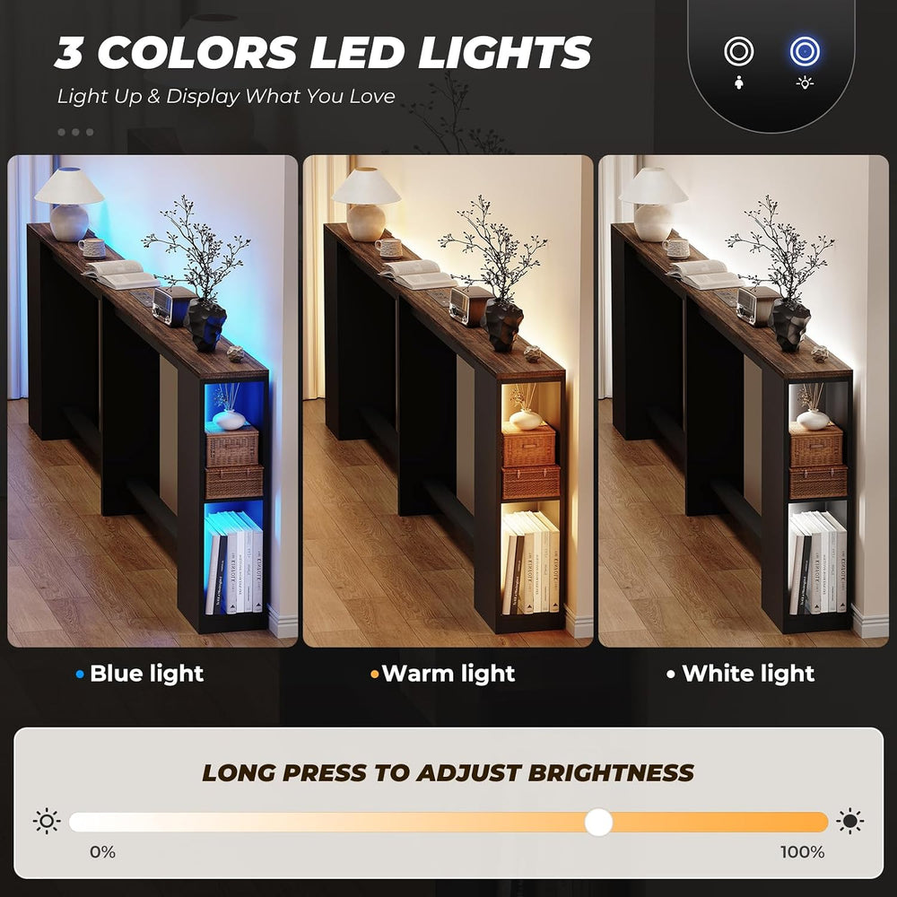 BROTTAR 79" Long Behind Couch Table with LED Lights and Power Outlet, Br...