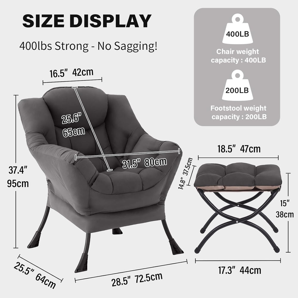Tiita Lazy Chair with Ottoman, Comfy Reading Accent Chair, Dark Grey | Foldab...