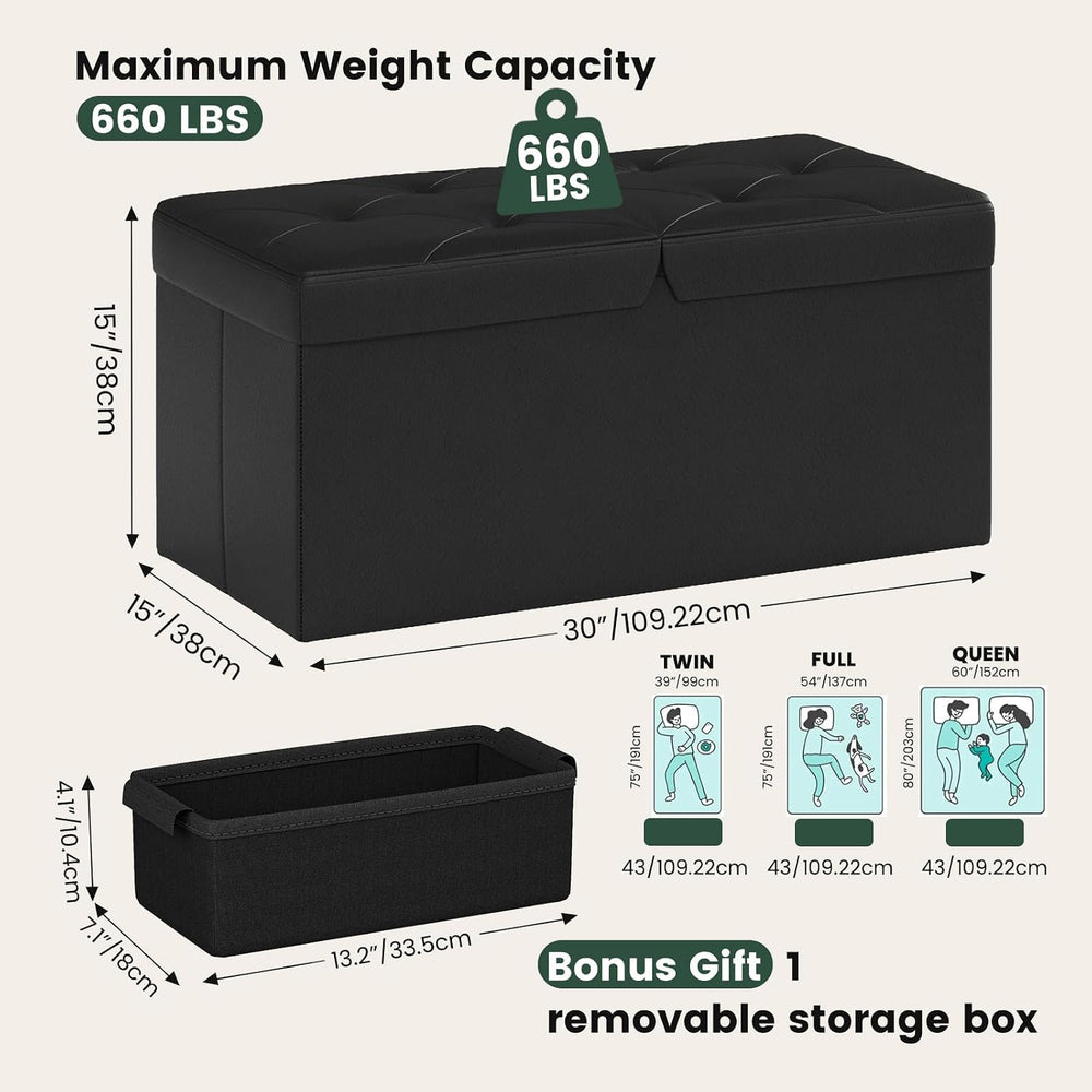 30 Inches Folding Storage Ottoman Bench with Flipping Lid