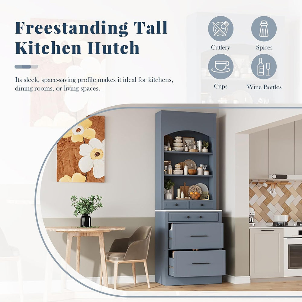 Kitchen Pantry Cabinet, 83.7" Freestanding Storage Cabinet with Hutch, F...