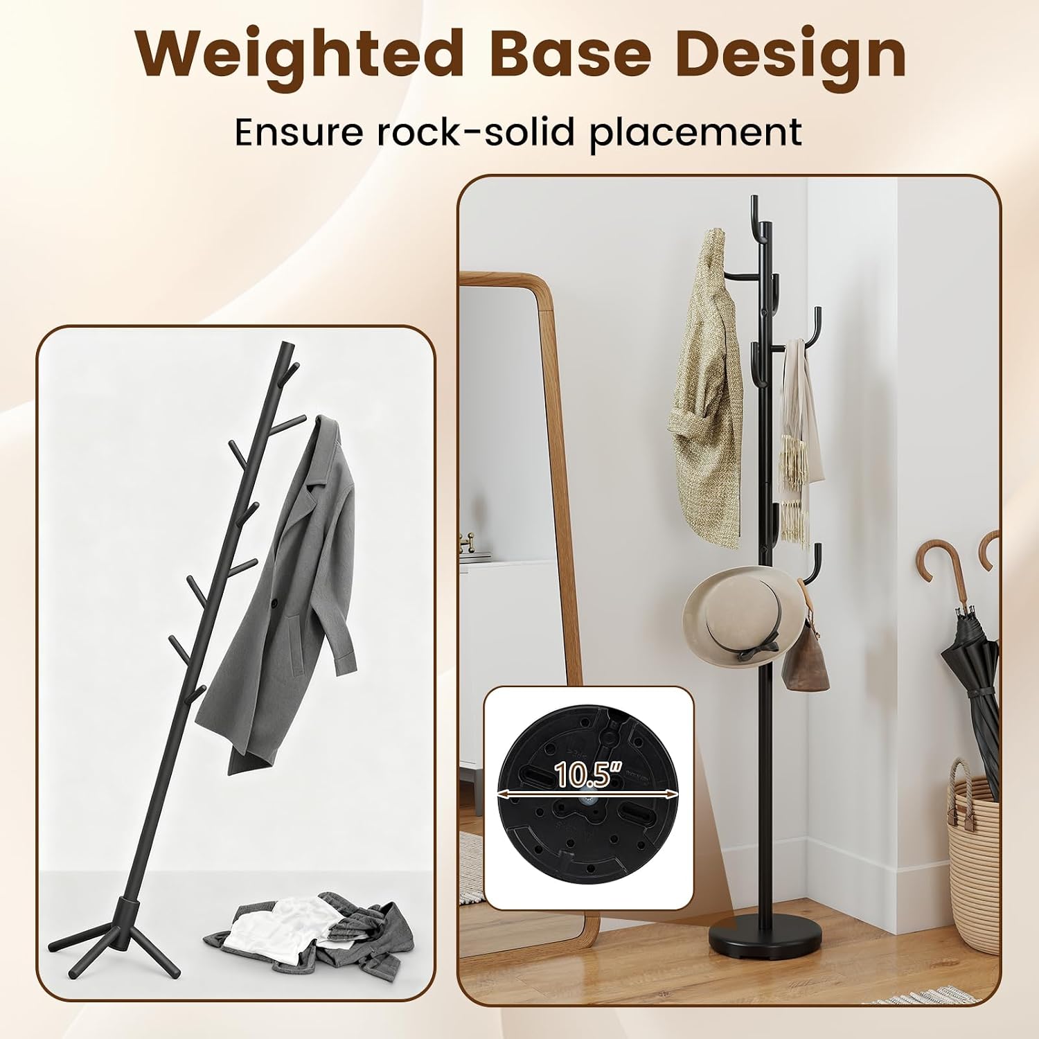 Giantex Heavy-Duty Coat Rack Freestanding, 69" Metal Cactus Clothes Stand with 8-Hook & 2 Height Options, Weight Base, Modern Coat Tree Hanger Stand for Bags, Purse Hat Rack Entryway, Bedroom, Office