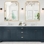 30X40 Inch Gold Bathroom Mirror for Vanity, Modern Rounded Corner Large Wall Mirror for Over Sink with Non-Rusting Iron Metal Framed (Tempered Glass)