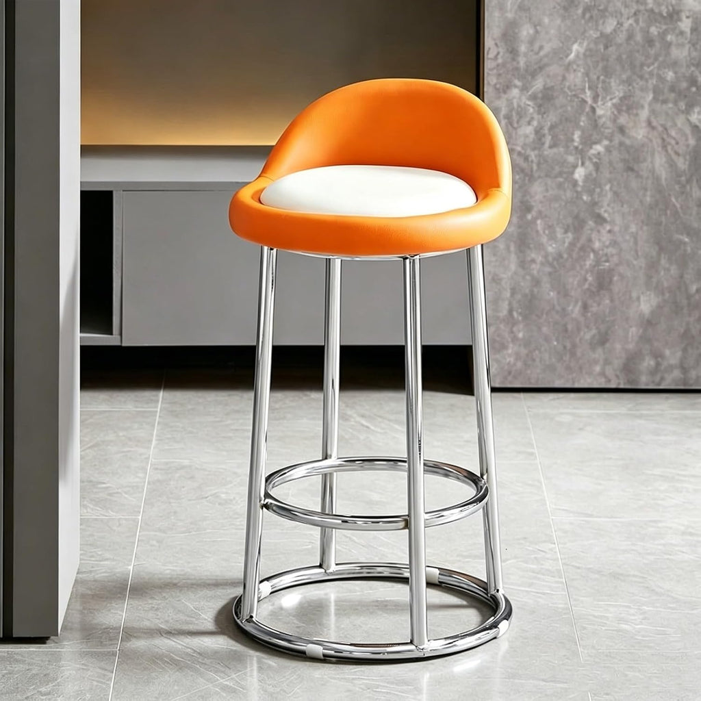 Counter Stool, Tall Executive Office Chair, High Barstools, Metal Frame, for Kitchen Island, Reception, Cafe, Changing Room(Orange+White,High 70CM)