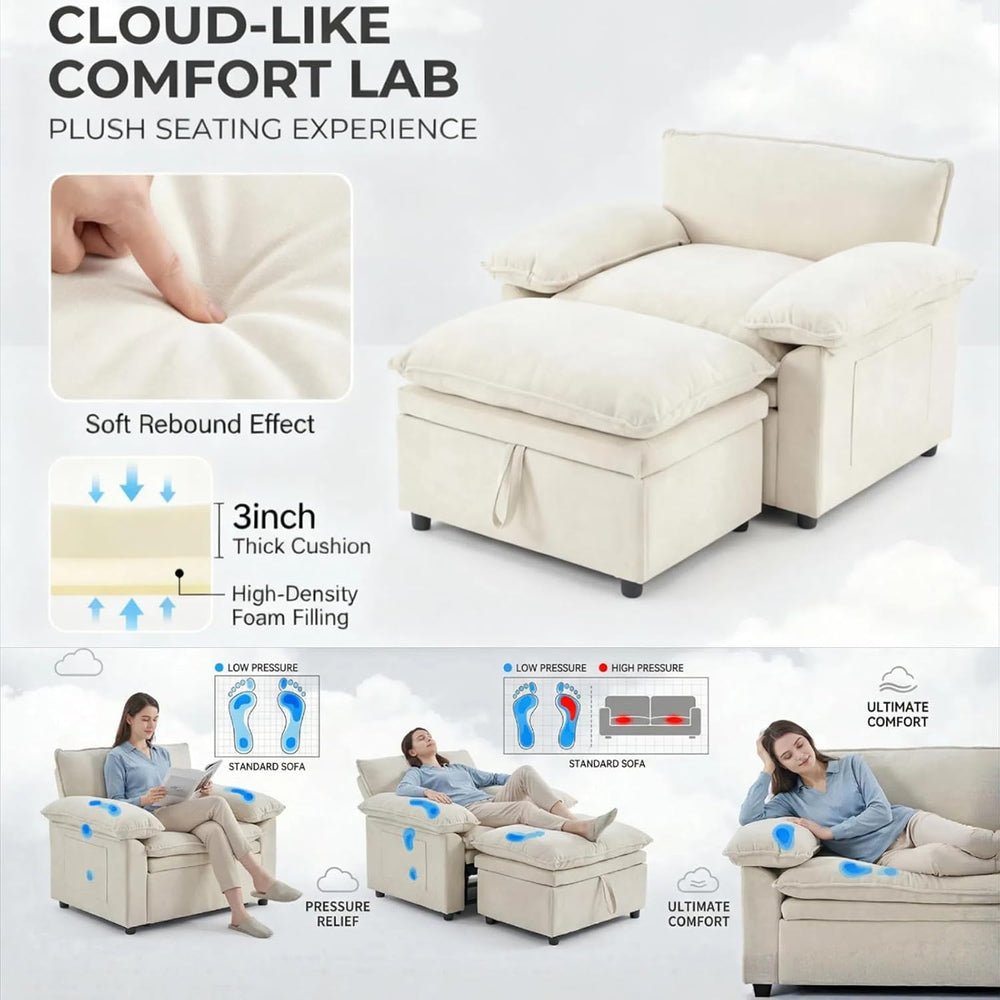 Furnimart Oversized Chair with Storage Ottoman, 44" Wide Cloud Chair and...