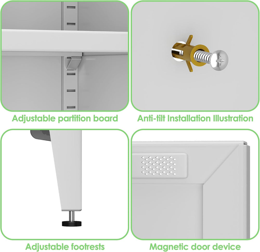 Metal Storage Cabinet with 2 Doors and 4 Adjustable Shelves, Metal Pantry Cab...